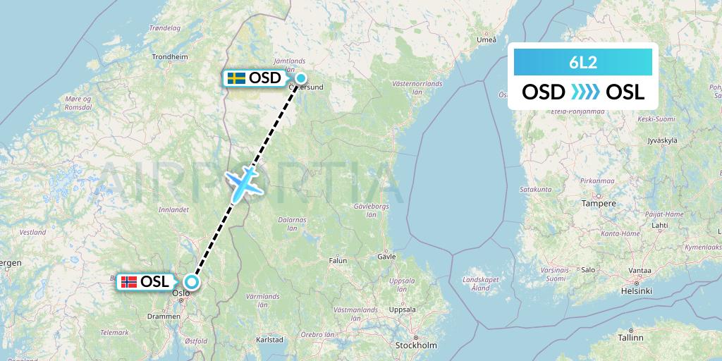 6L2 Aklak Air Flight Map: Ostersund to Oslo