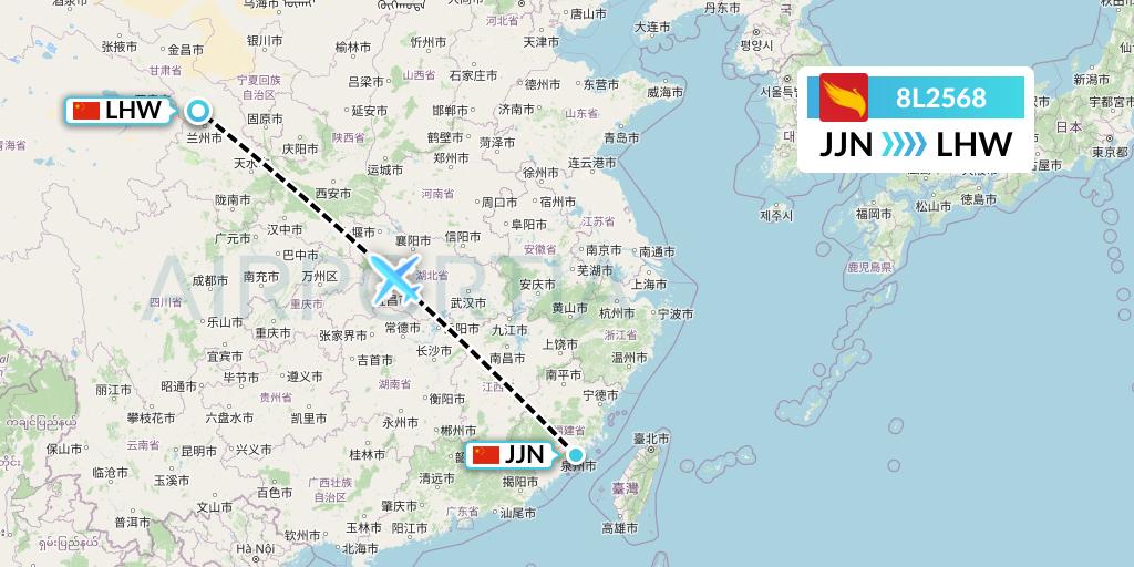 8L2568 Lucky Air Flight Map: Jinjiang to Lanzhou