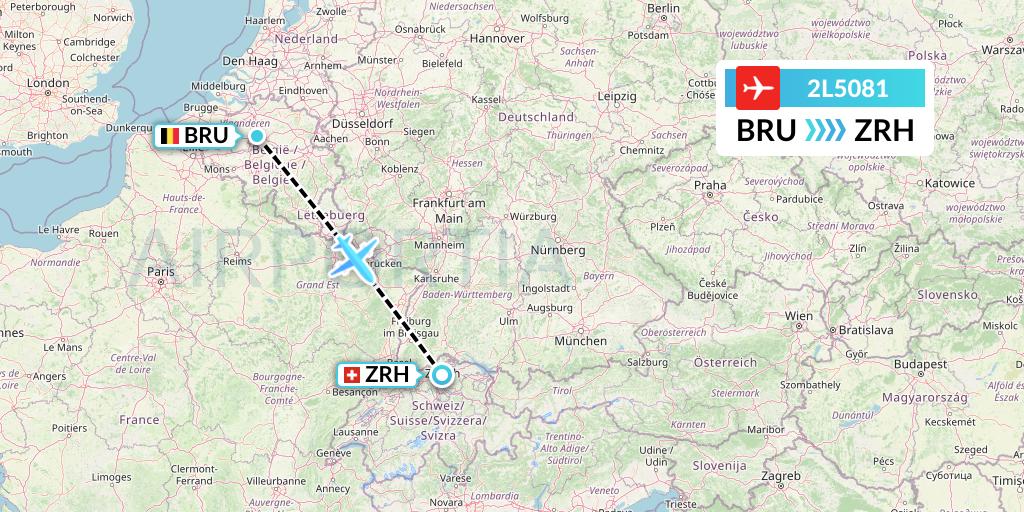 2L5081 Helvetic Airways Flight Map: Brussels to Zurich