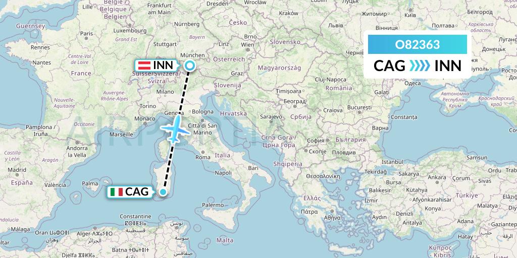 O82363 Siam Air Flight Map: Cagliari to Innsbruck