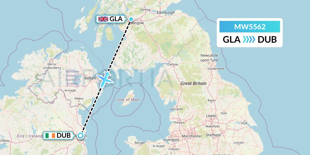 MW5562 Mokulele Flight Service Flight Map: Glasgow to Dublin