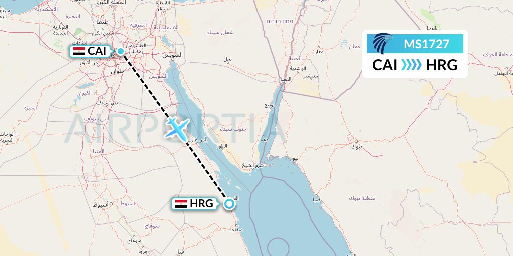 MS1727 EgyptAir Flight Map: Cairo to Hurghada