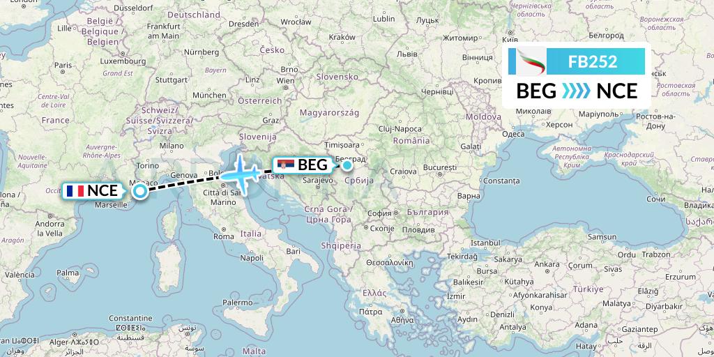 FB252 Bulgaria Air Flight Map: Belgrade to Nice
