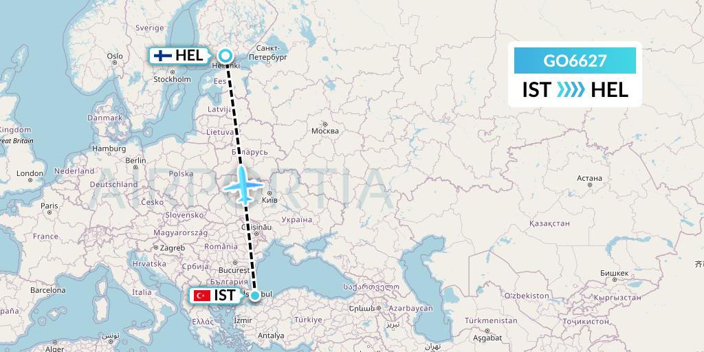 GO6627 ULS Airlines Cargo Flight Map: Istanbul to Helsinki