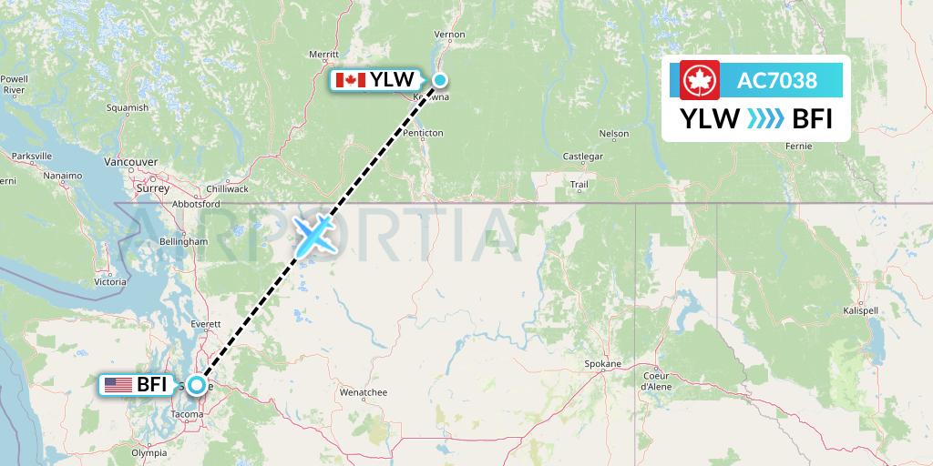 AC7038 Air Canada Flight Map: Kelowna to Seattle