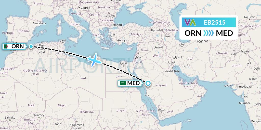 EB2515 Wamos Air Flight Map: Oran to Medina