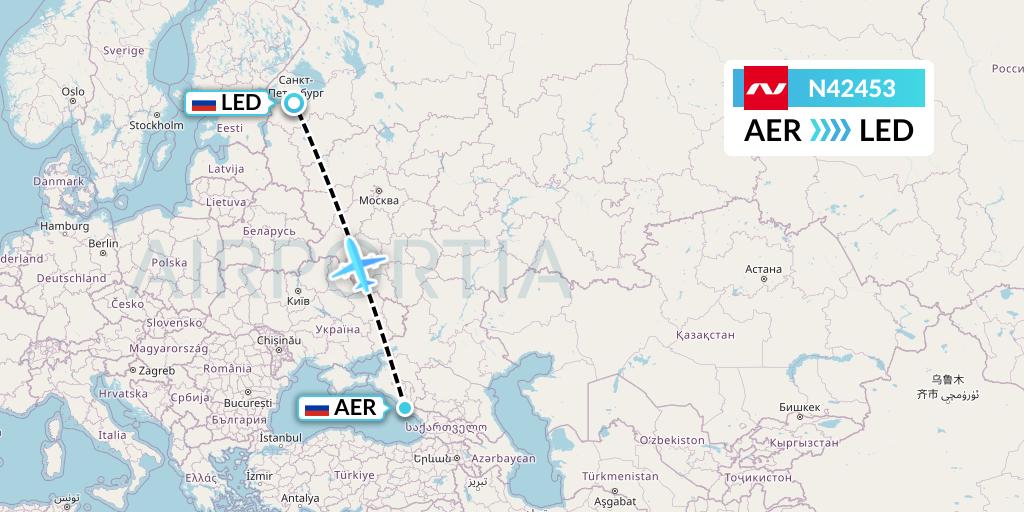 N42453 Nordwind Airlines Flight Map: Sochi to St. Petersburg