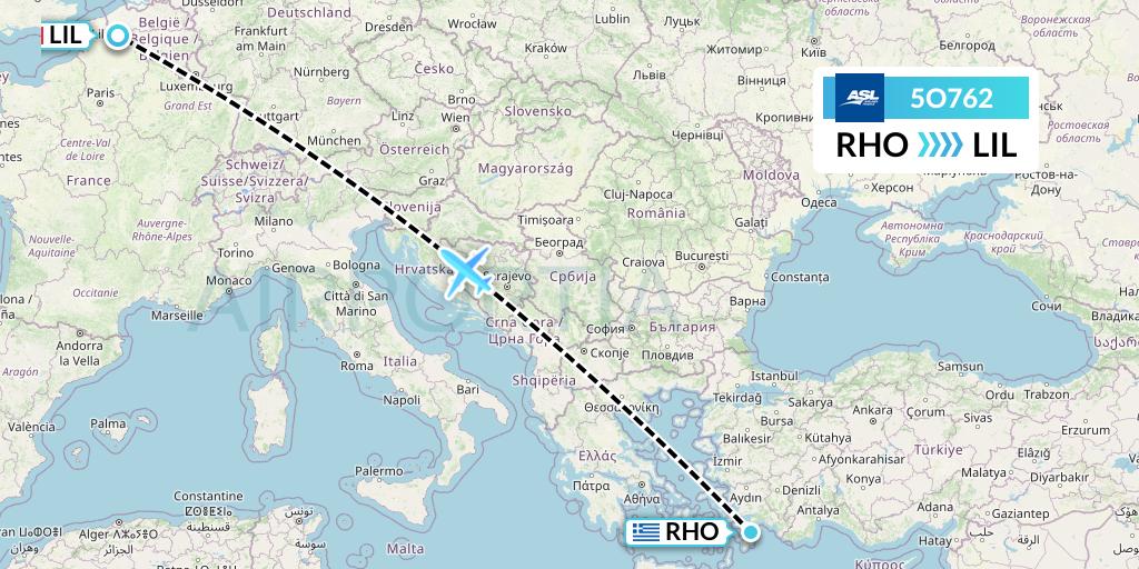 5O762 ASL Airlines France Flight Map: Rhodes to Lille