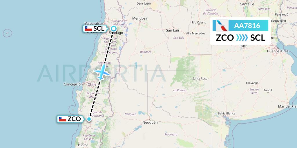 AA7816 American Airlines Flight Map: Temuco to Santiago