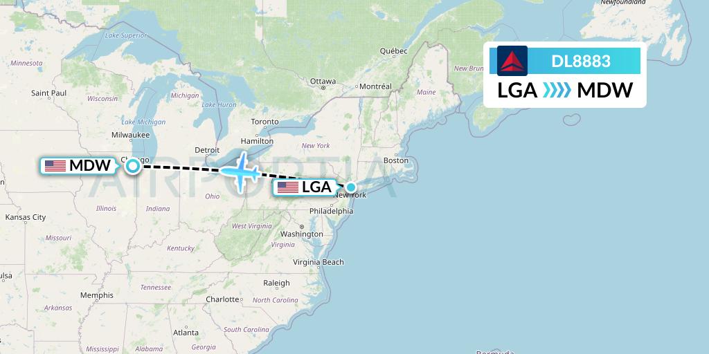 DL8883 Delta Air Lines Flight Map: New York to Chicago