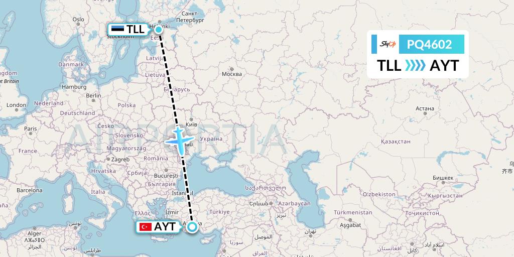 PQ4602 SkyUp Airlines Flight Map: Tallinn to Antalya