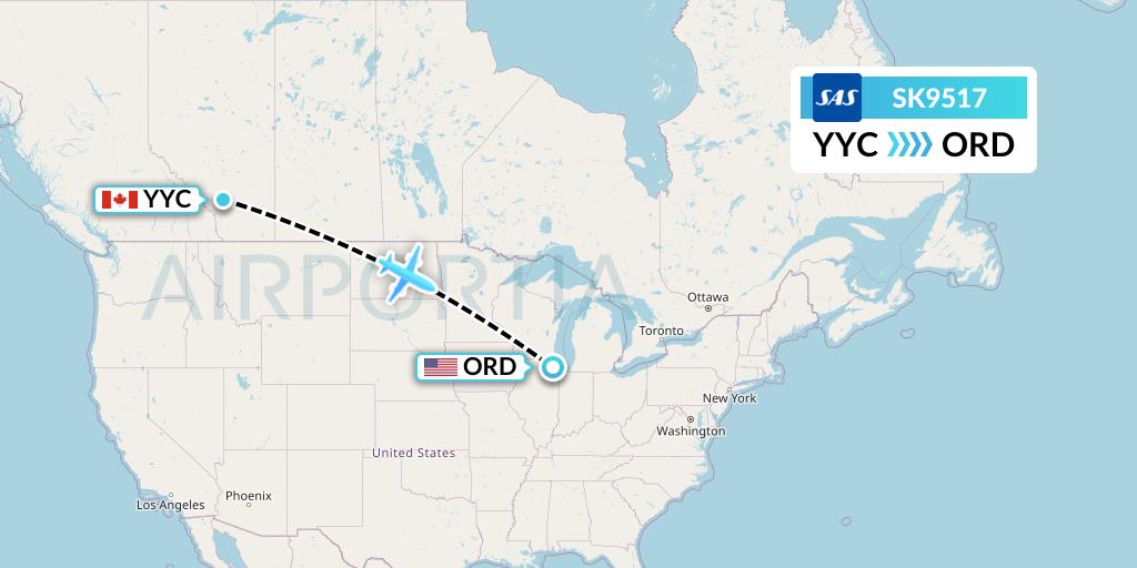SK9517 SAS Flight Map: Calgary to Chicago