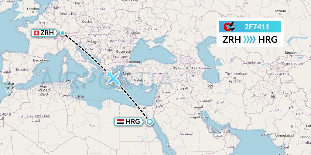 2F7411 twoFlex Taxi Aereo Flight Map: Zurich to Hurghada