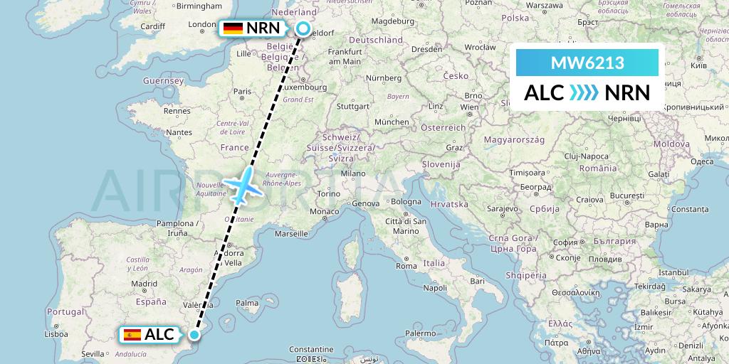 MW6213 Mokulele Flight Service Flight Map: Alicante to Weeze
