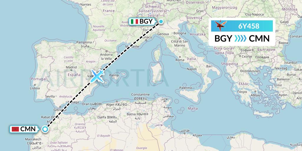6Y458 SmartLynx Flight Map: Milan to Casablanca