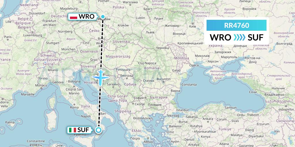 RR4760 Royal Air Force Flight Map: Wroclaw to Lamezia Terme