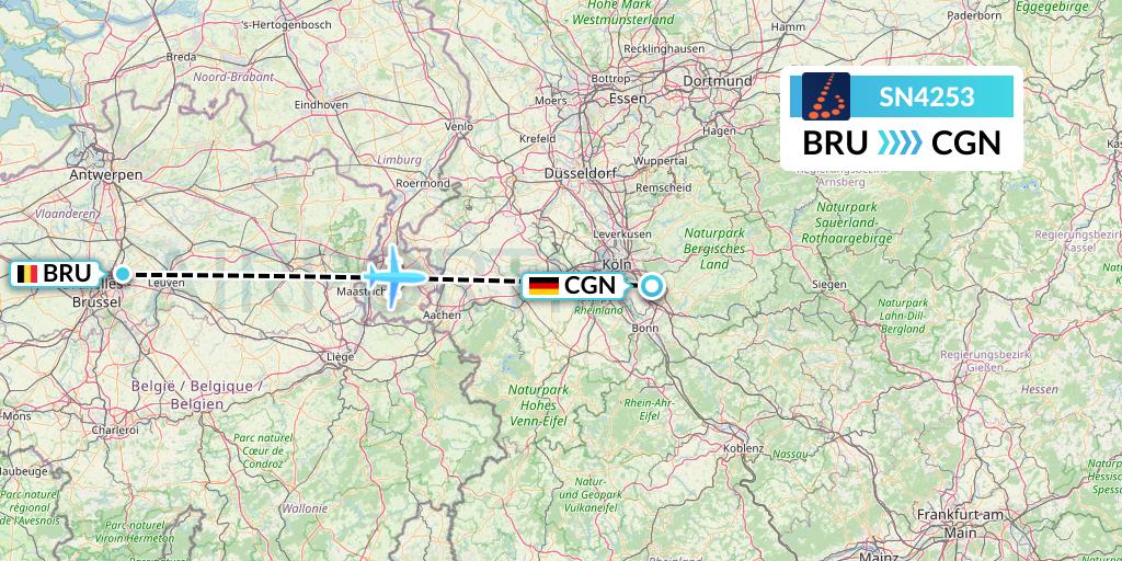 SN4253 Brussels Airlines Flight Map: Brussels to Cologne