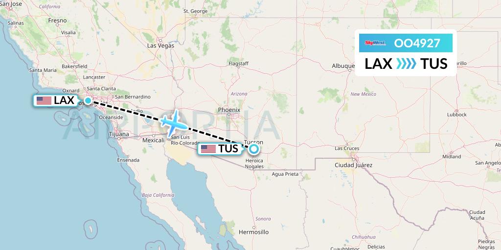 OO4927 SkyWest Airlines Flight Map: Los Angeles to Tucson