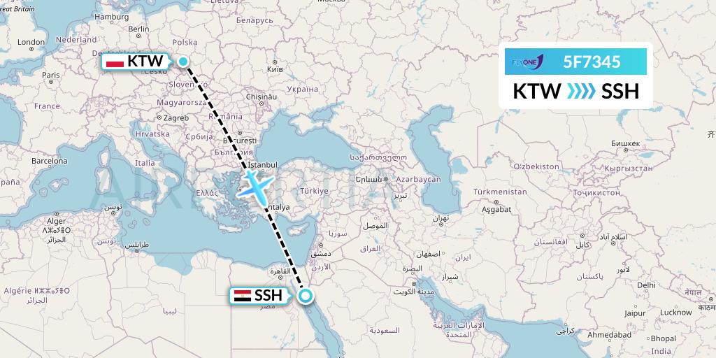 5F7345 Fly One Flight Map: Katowice to Sharm el-Sheikh