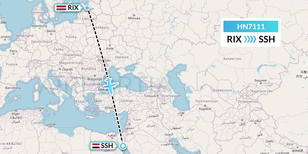 HN7111 Uab Heston Airlines Jsc Heston Airl Flight Map: Riga to Sharm el-Sheikh