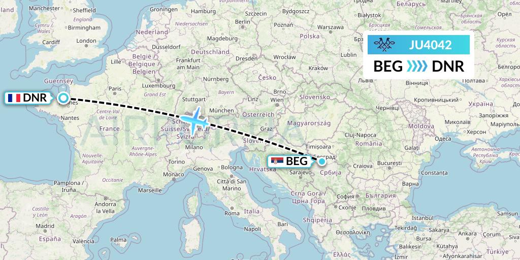 JU4042 AirSERBIA Flight Map: Belgrade to Pleurtuit