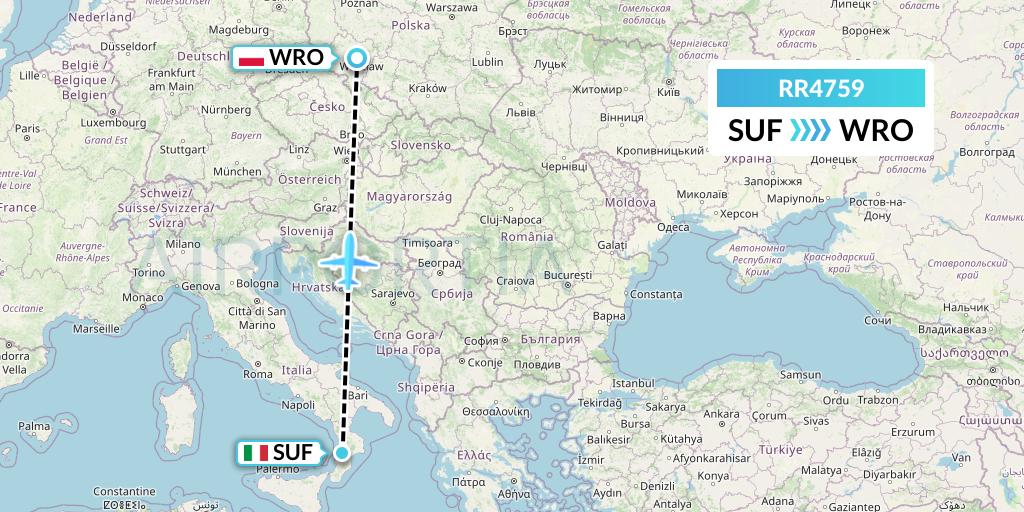RR4759 Royal Air Force Flight Map: Lamezia Terme to Wroclaw