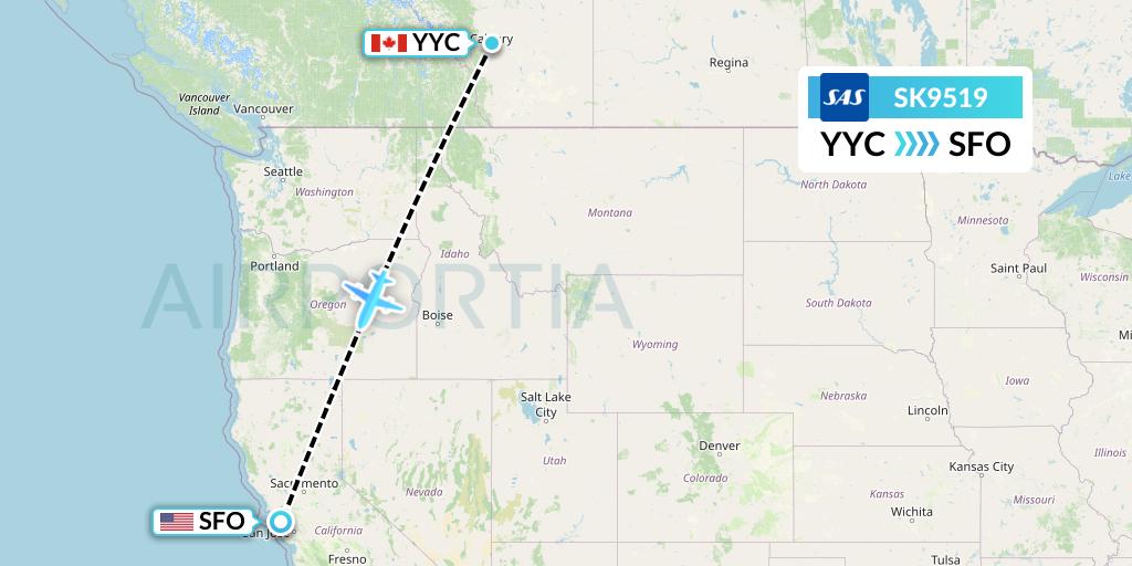 SK9519 SAS Flight Map: Calgary to San Francisco