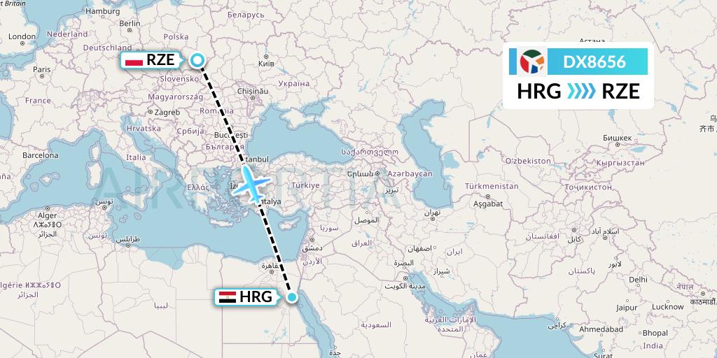 DX8656 Danish Air Transport Flight Map: Hurghada to Rzeszow