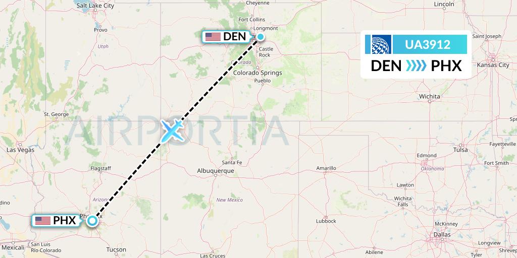 UA3912 United Airlines Flight Map: Denver to Phoenix