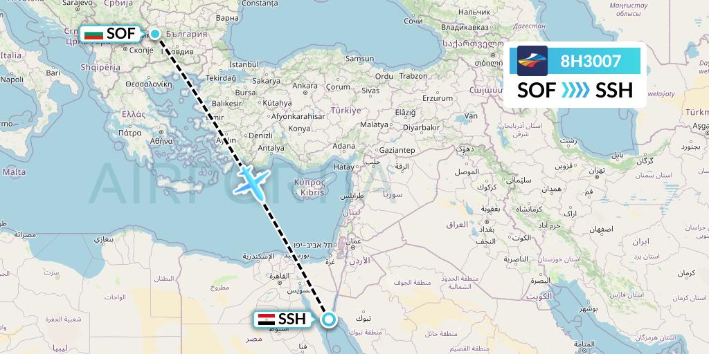 8H3007 BH Air Flight Map: Sofia to Sharm el-Sheikh