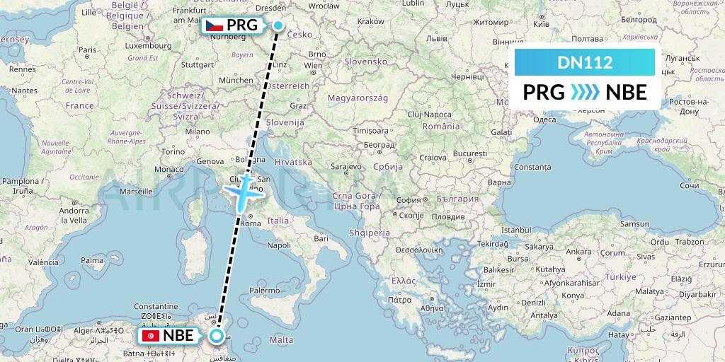 DN112 Aerodespachos de El Salvador Flight Map: Prague to Enfidha