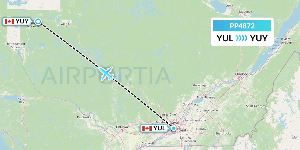 PP4872 Jet Aviation Business Jets Flight Map: Montreal to Rouyn