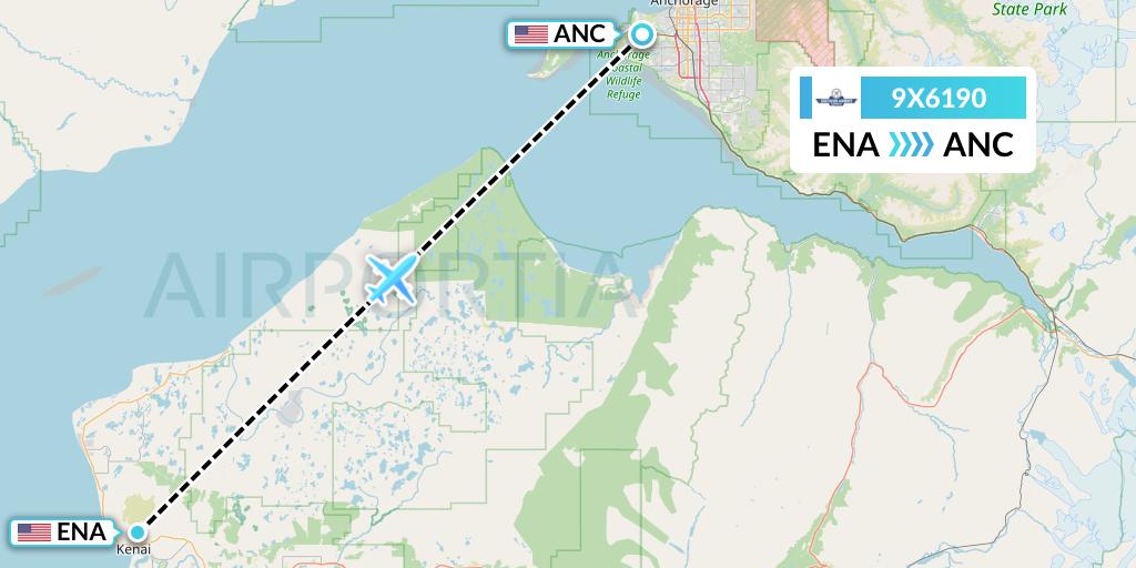 9X6190 Southern Airways Express Flight Map: Kenai to Anchorage