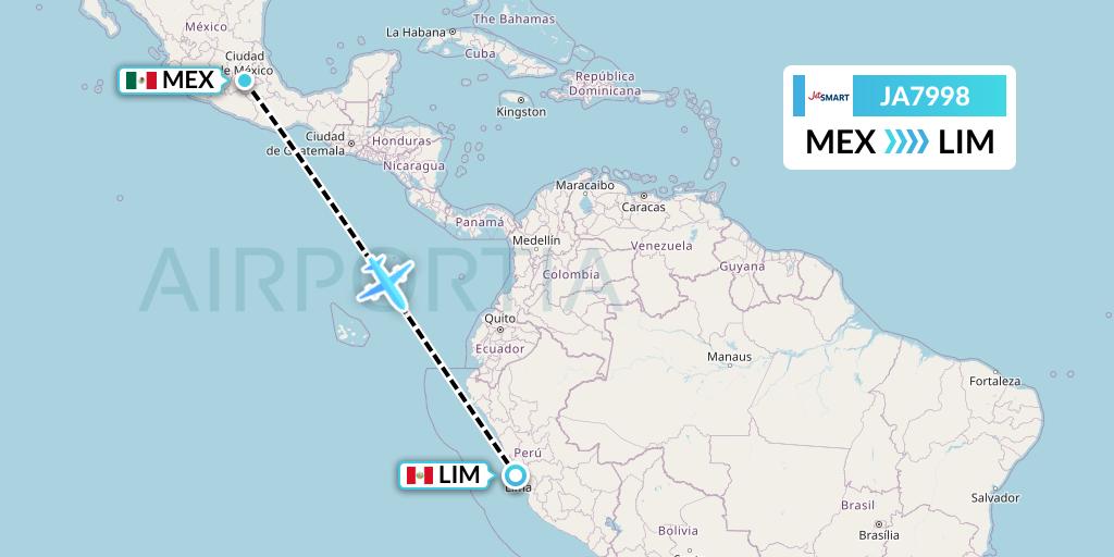 JA7998 JetSMART Flight Map: Mexico City to Lima