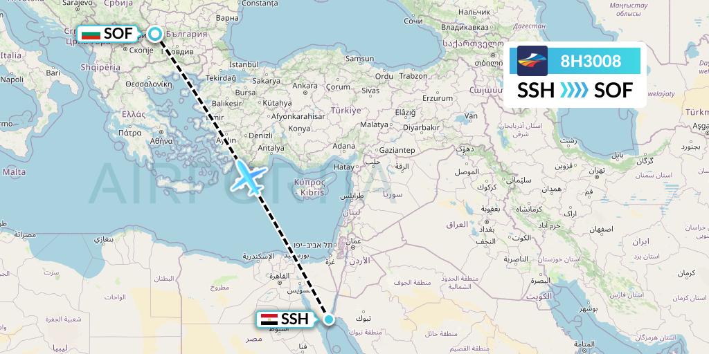 8H3008 BH Air Flight Map: Sharm el-Sheikh to Sofia
