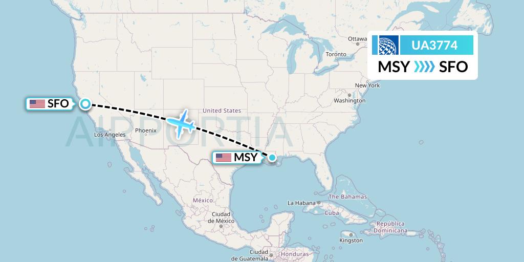 UA3774 United Airlines Flight Map: New Orleans to San Francisco
