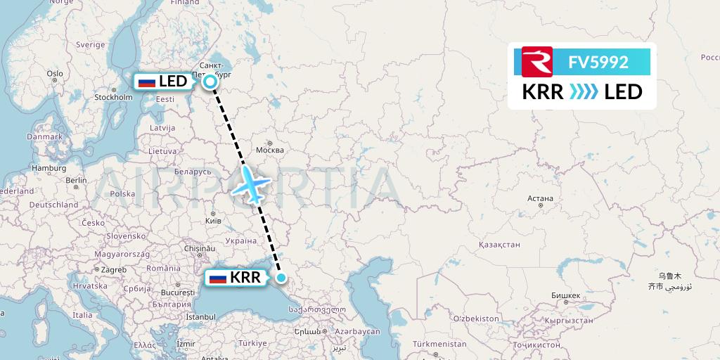 FV5992 Rossiya Flight Map: Krasnodar to St. Petersburg