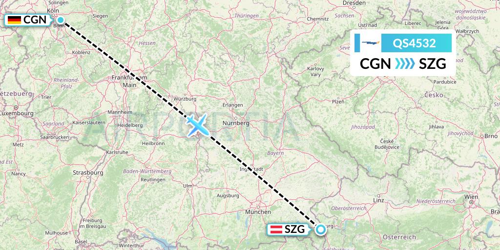 QS4532 Smartwings Flight Map: Cologne to Salzburg