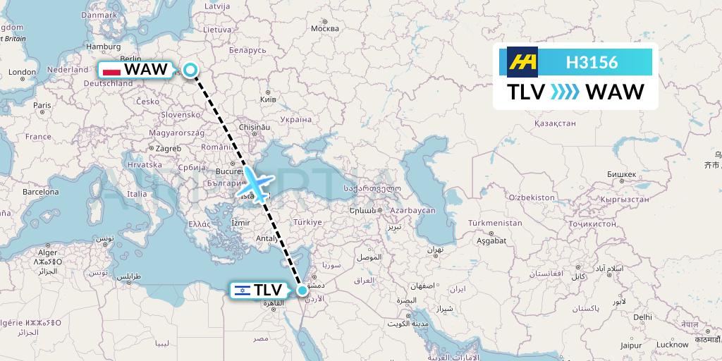 H3156 Harbour Air Flight Map: Tel Aviv to Warsaw