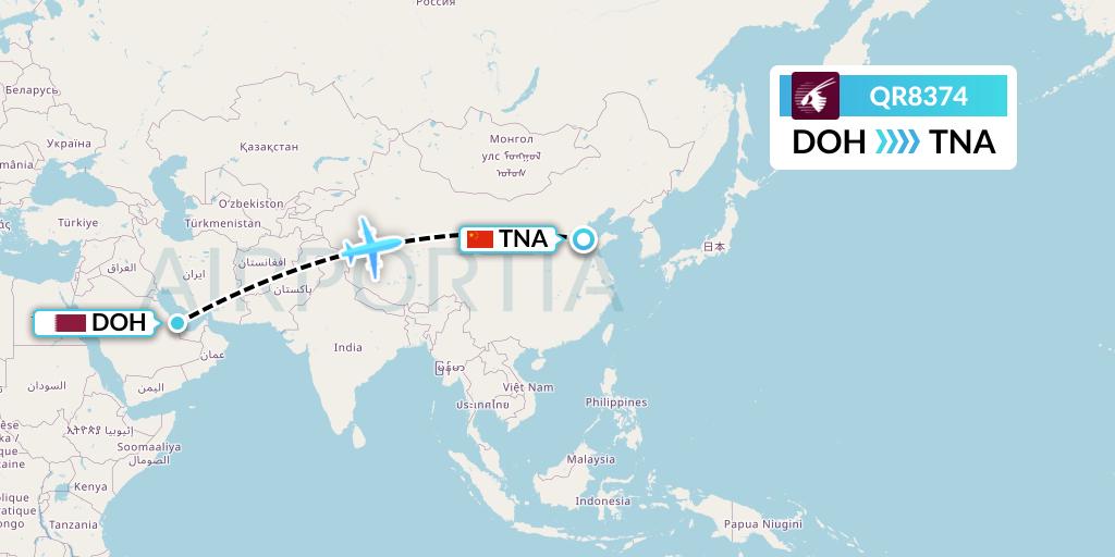 QR8374 Qatar Airways Flight Map: Doha to Jinan