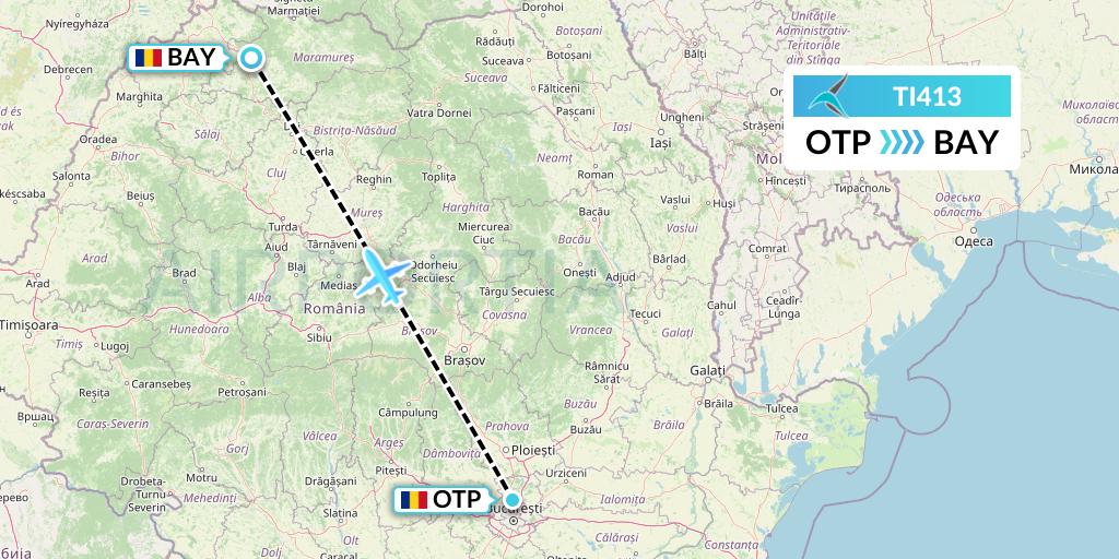TI413 Tailwind Airlines Flight Map: Bucharest to Baia Mare