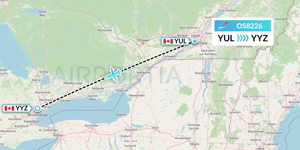OS8226 Austrian Airlines Flight Map: Montreal to Toronto