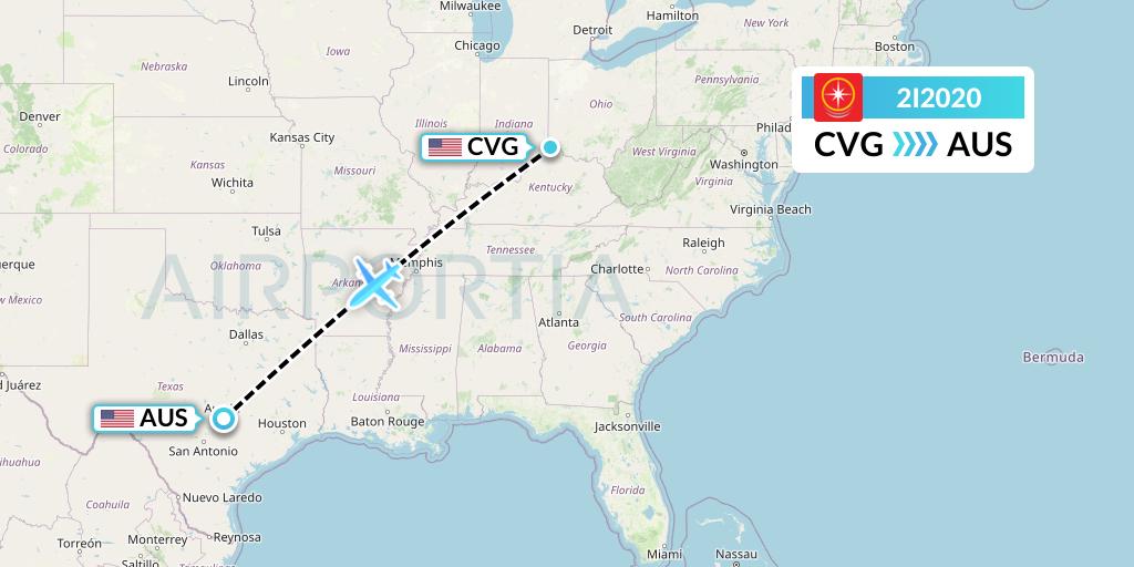 2I2020 Star Peru Flight Map: Cincinnati to Austin