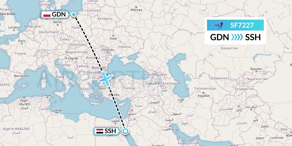 5F7227 Fly One Flight Map: Gdansk to Sharm el-Sheikh