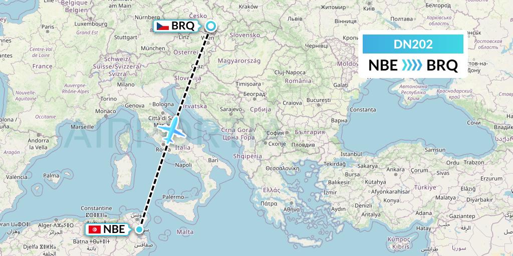 DN202 Aerodespachos de El Salvador Flight Map: Enfidha to Brno