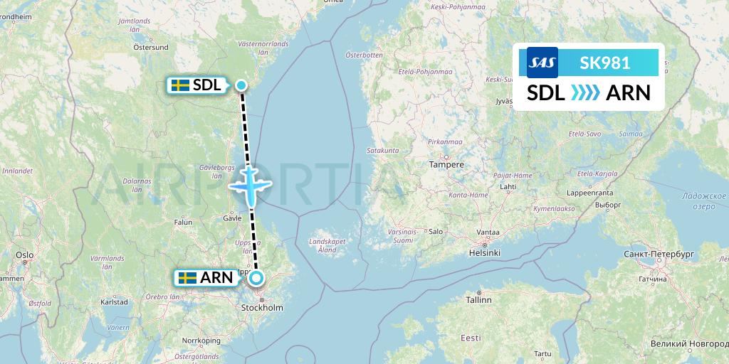 SK981 SAS Flight Map: Sundsvall to Stockholm