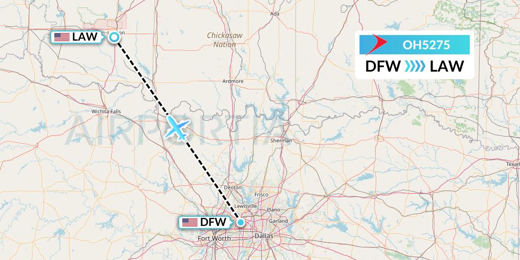 OH5275 PSA Airlines Flight Map: Dallas to Lawton