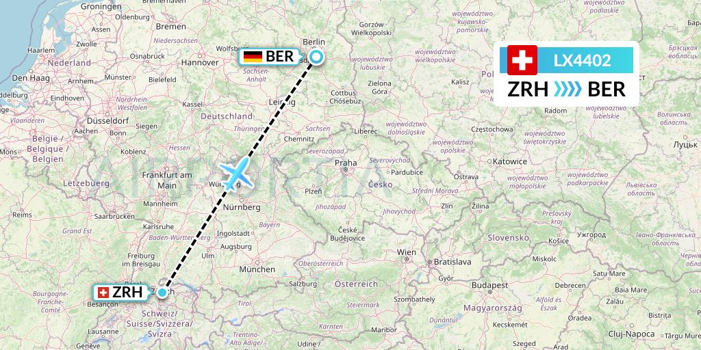 LX4402 Swiss Flight Map: Zurich to Berlin