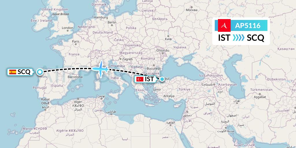 AP5116 AlbaStar Flight Map: Istanbul to Santiago