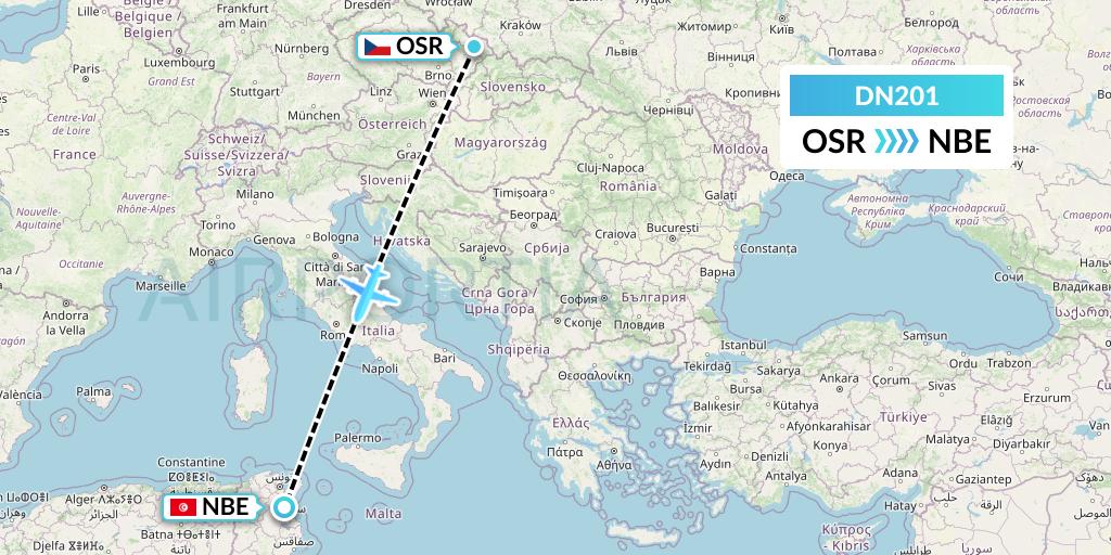DN201 Aerodespachos de El Salvador Flight Map: Ostrava to Enfidha